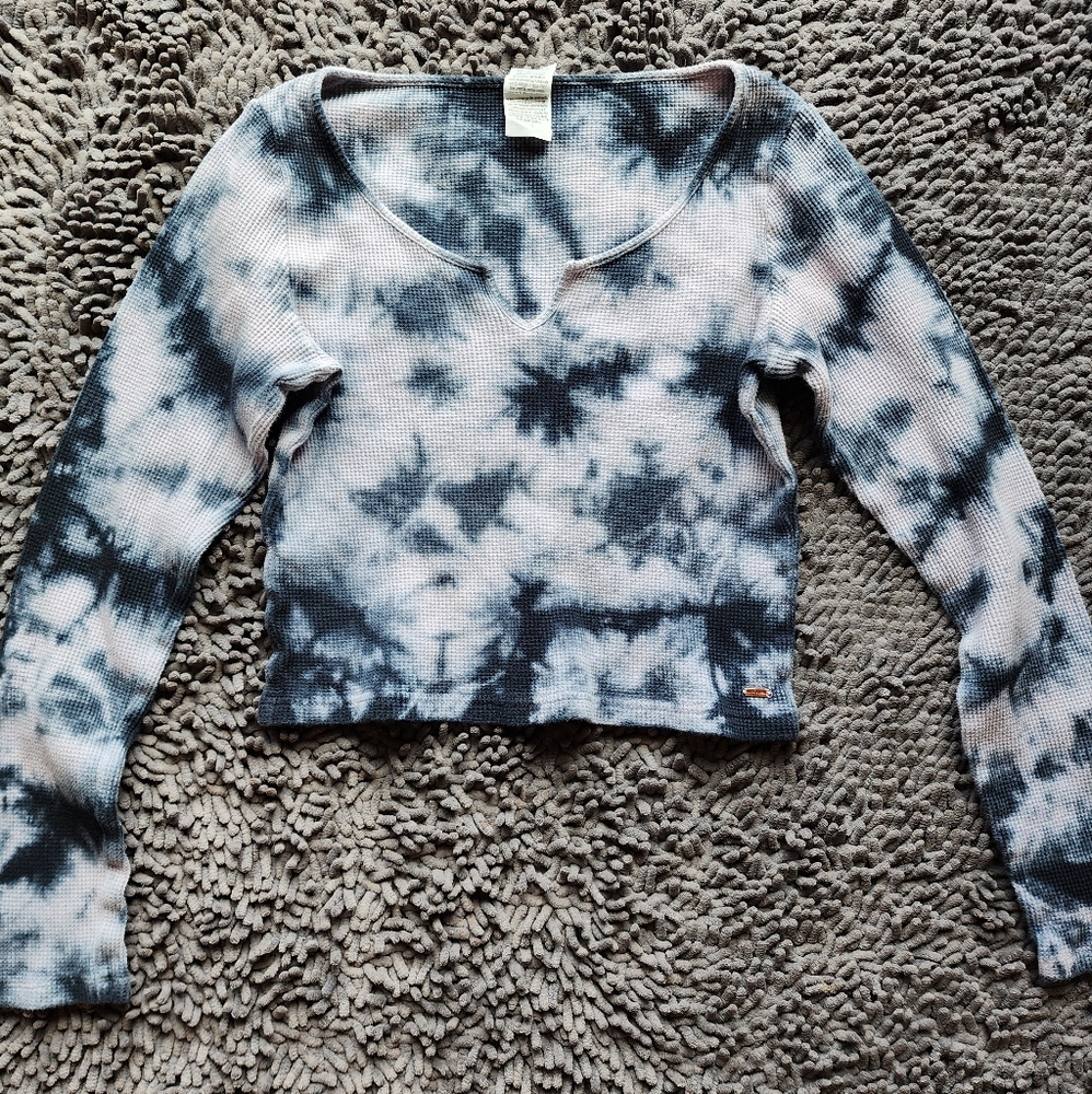 Pink Victoria's Secret cropped thermal tie dye shirt